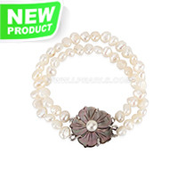 6-7mm 2 rows white pearls bracelet for women 7.5"
